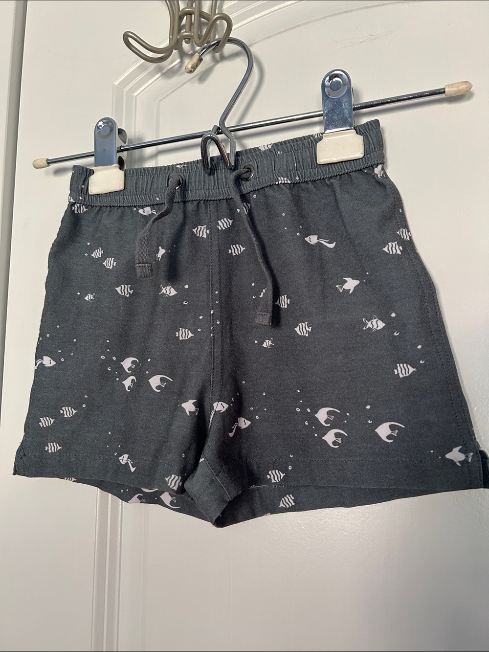 Rylee + Cru Gray Swim Trunks with White Fish Print